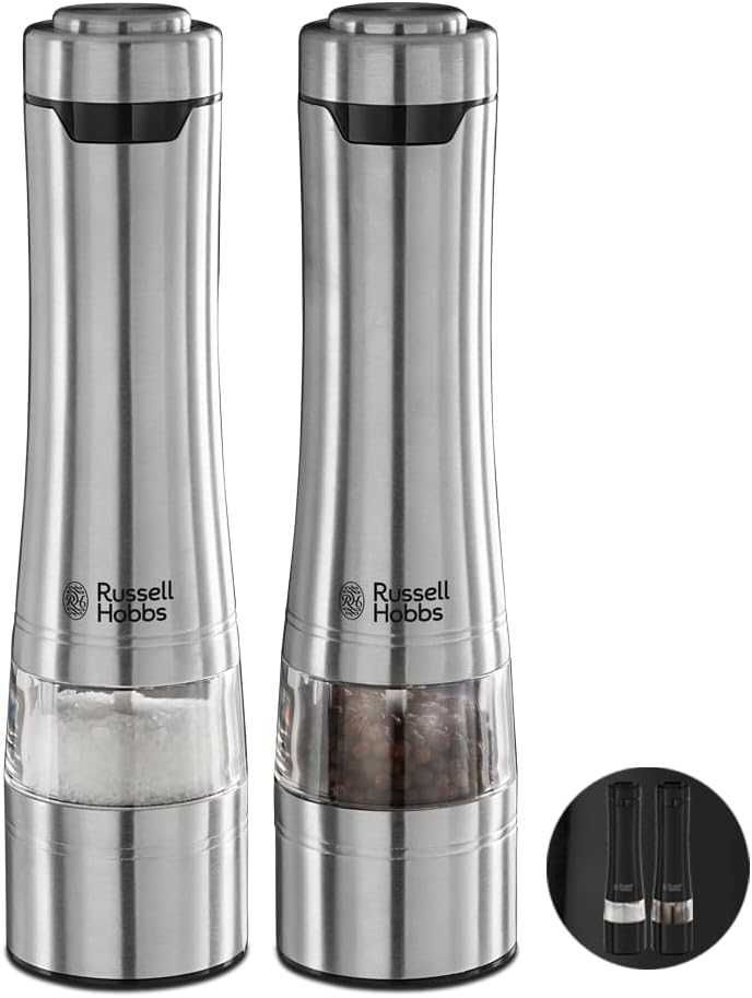Комплект електрическа мелничка за сол и черен пипер Russell Hobbs, LED