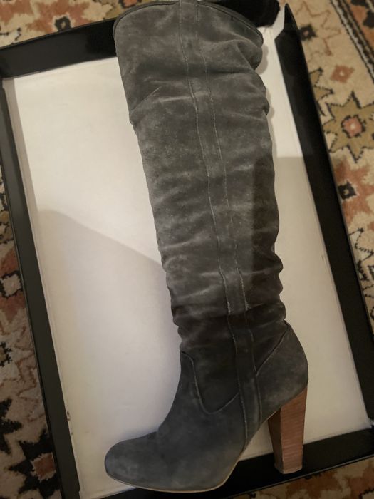 Cizme Zara piele intoarsa pana la genunchi