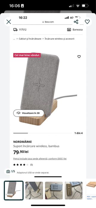 Suport incarcare wireless ikea Nou