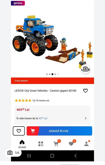 LEGO Camion gigant 60180 Lego City Great Vehicles cu carte