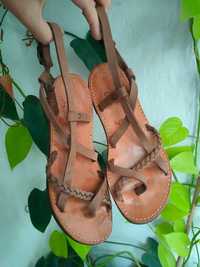 Sandale model roman, piele maro