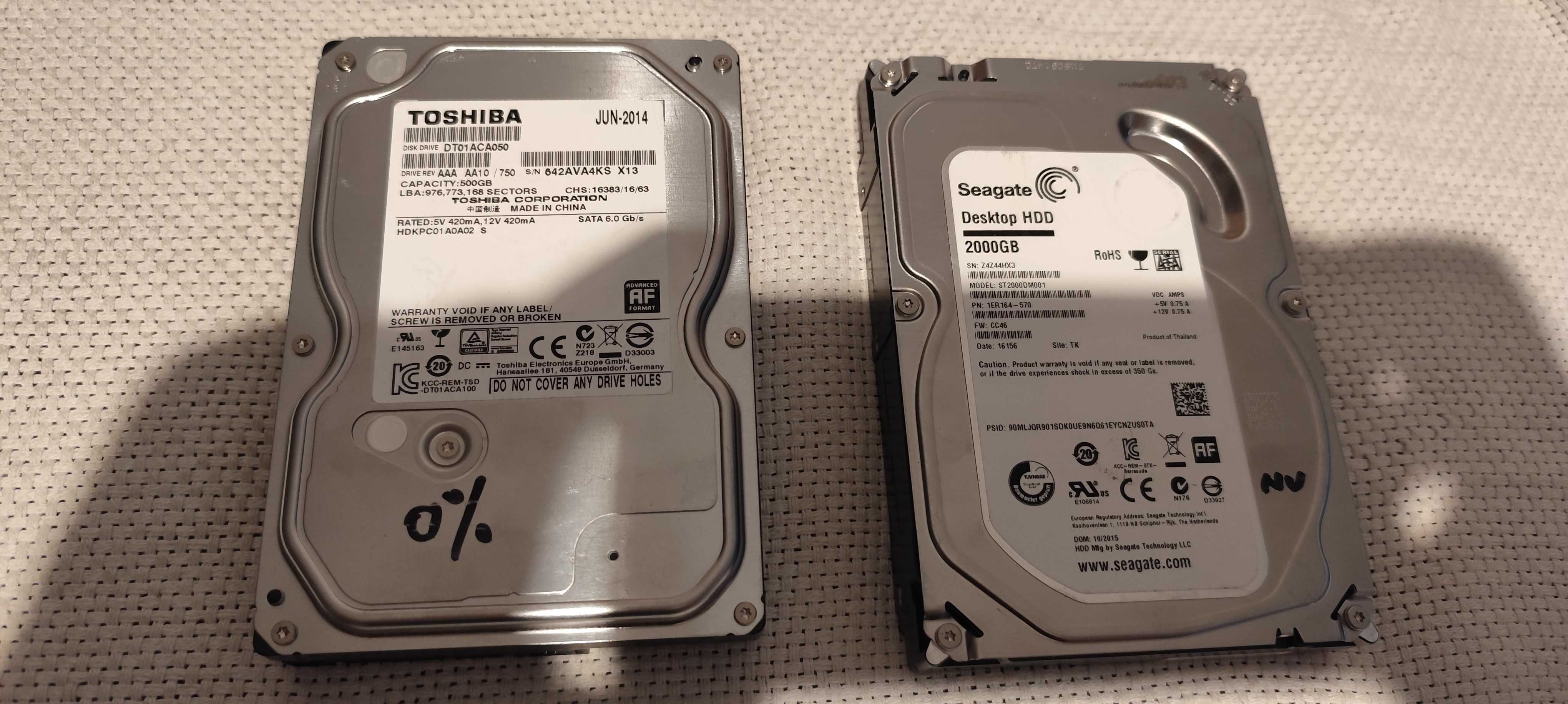 set 2 HDD sata DEFECTE 500gb si 2000gb pret pe ambele