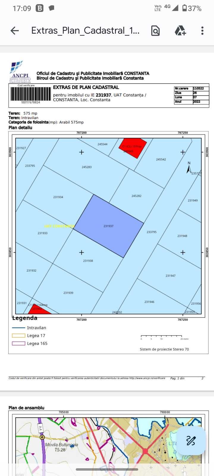 Constanta zona Aurel Vlaicu , teren intravilan 580 m2,  67000 EUR .