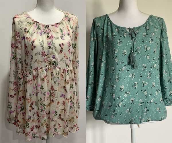 Vand doua bluze cu motive florale alb/turcoaz