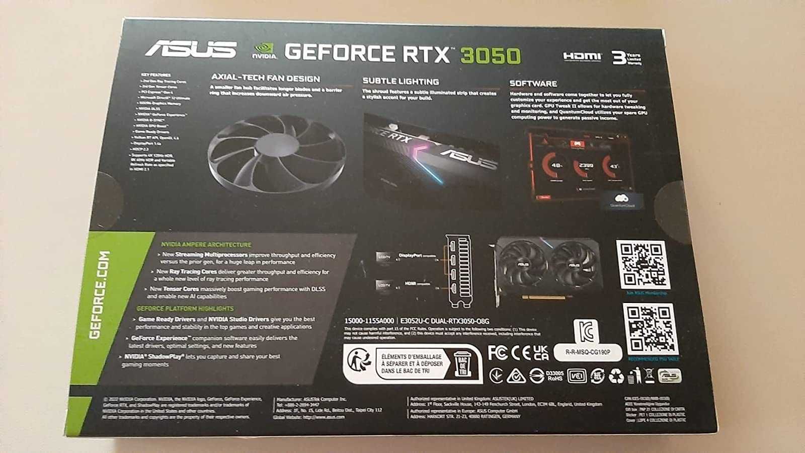 Placa Video Asus RTX 3050 Dual Fan OC 8GB GDDR6 128 biti Noua Sigilata