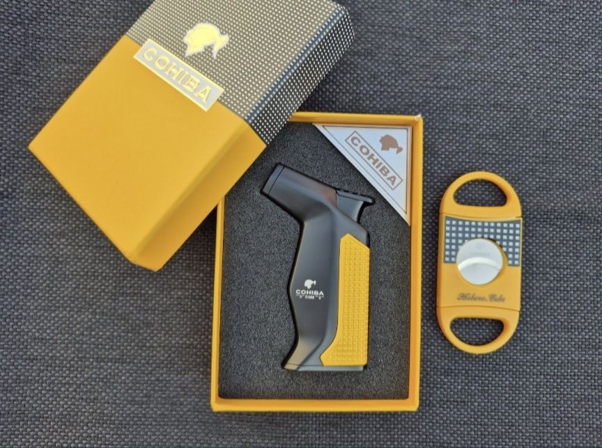 Луксозна запалка за пури COHIBA с подарък резачка в подаръчна кутия