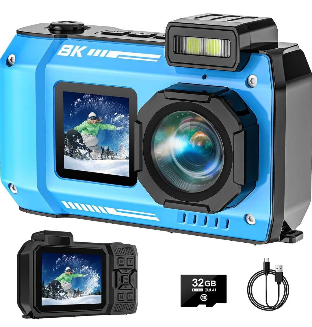 8K UHD подводен фотоапарат 70MP 32GB автофокус удароустойчив нов