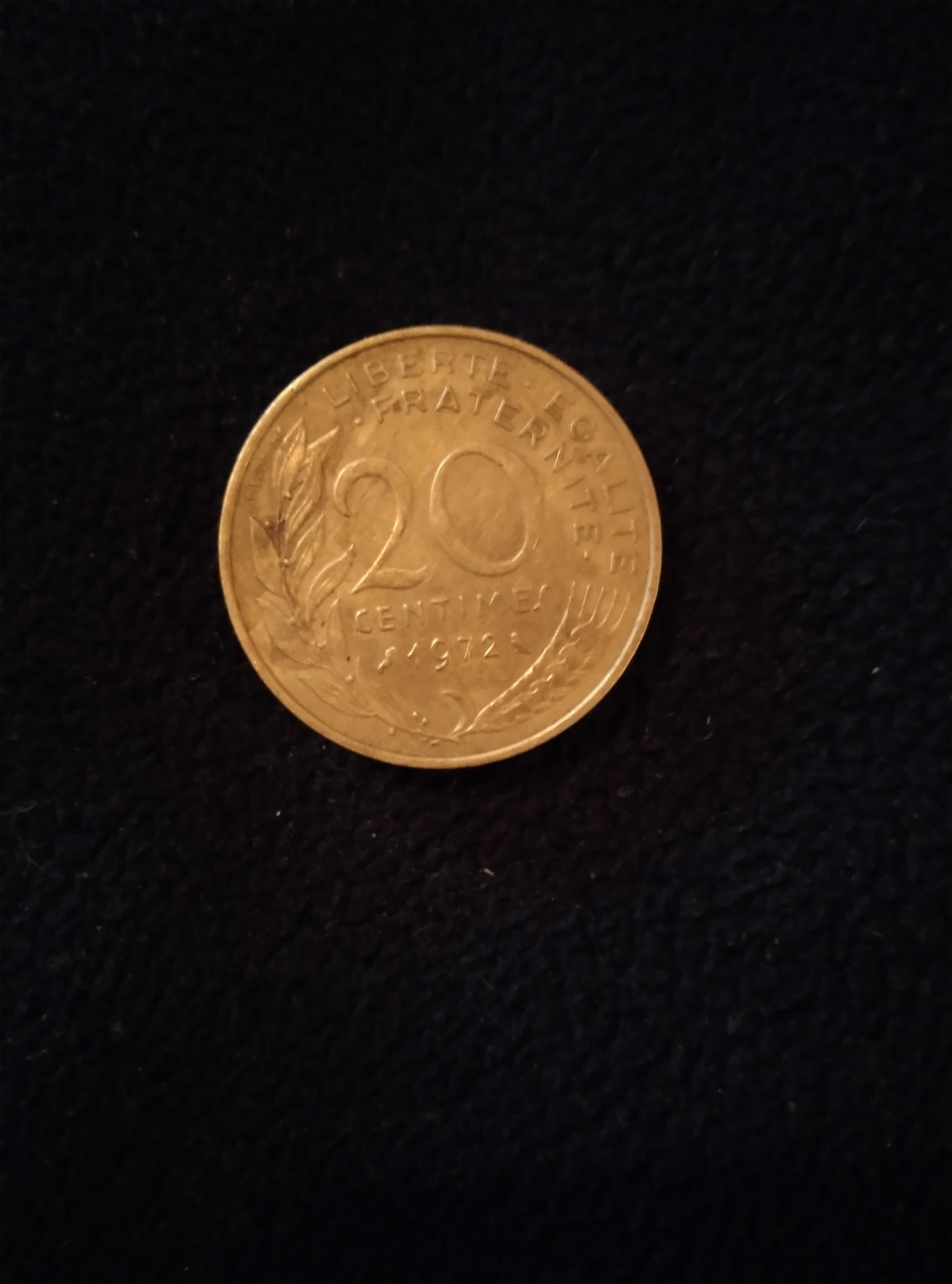 Moneda rară 1972 veche 20 centimes  Republica Franceză