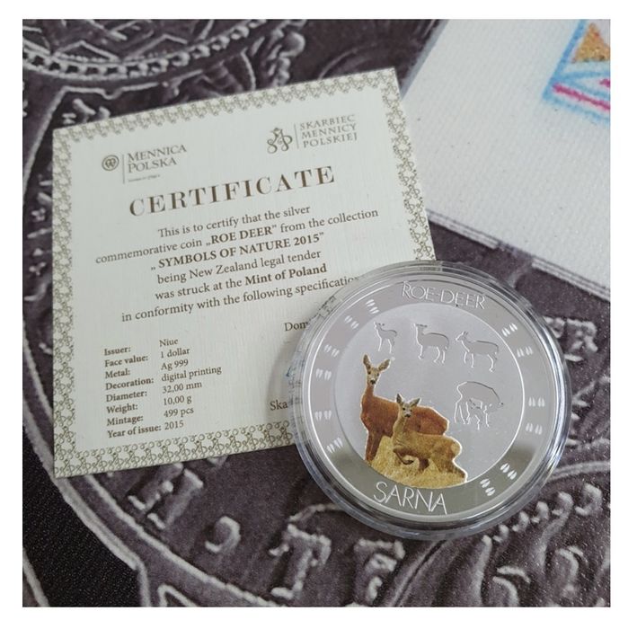 Косуля. Серебро. 1 доллар 2015г. о. Ниуэ.