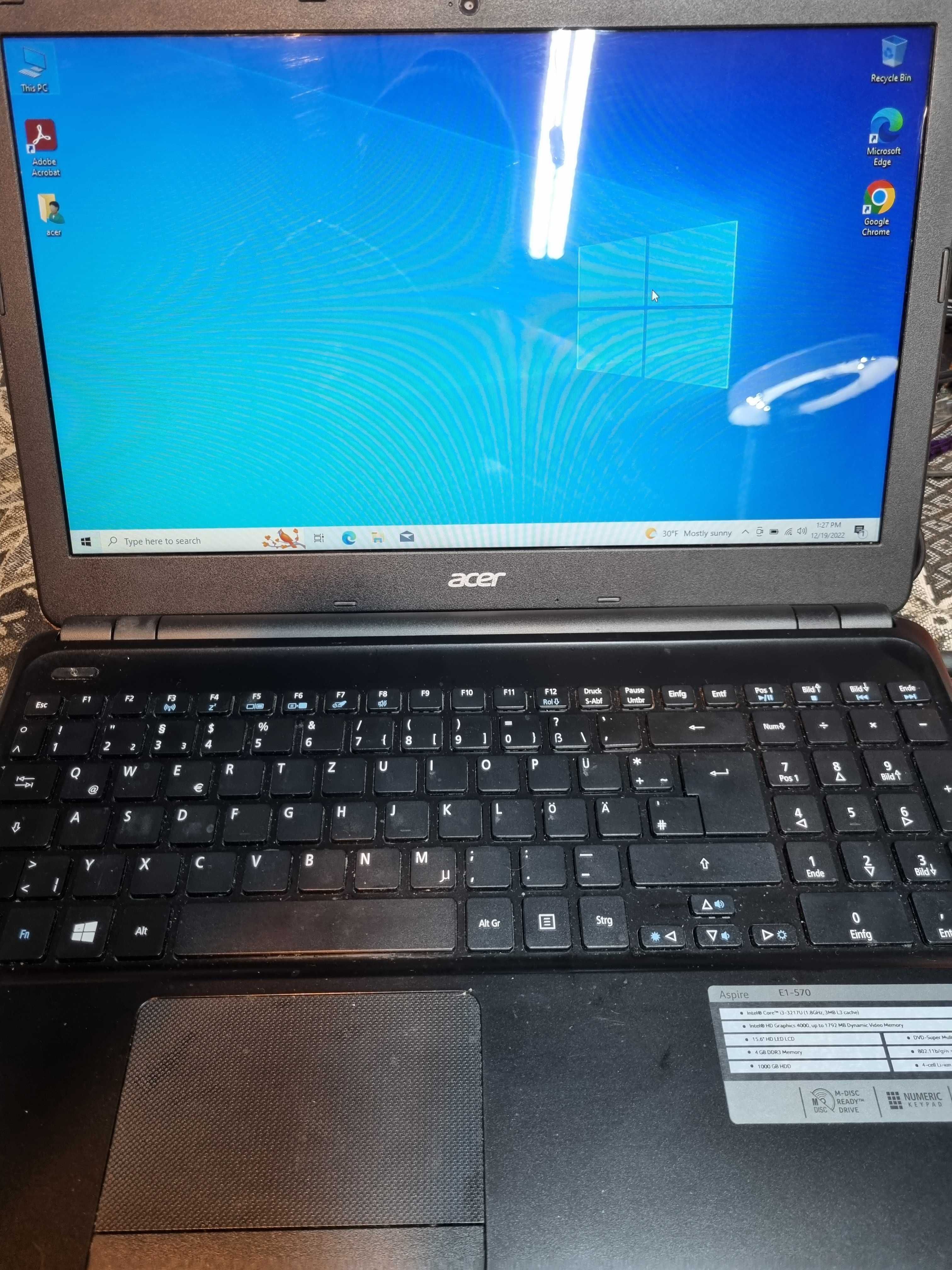 Acer Aspire E1-570 i3-3217U 1,80Ghz 8 gb mem.240gb.ssd