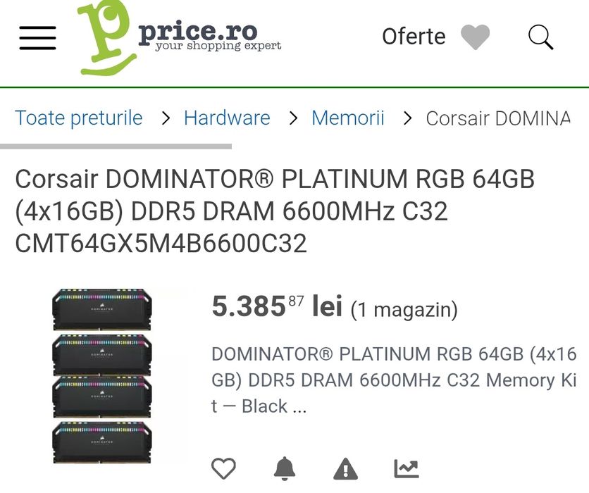 Corsair 64GB DDR5 6600MHz CL32 4 x 16GB kit