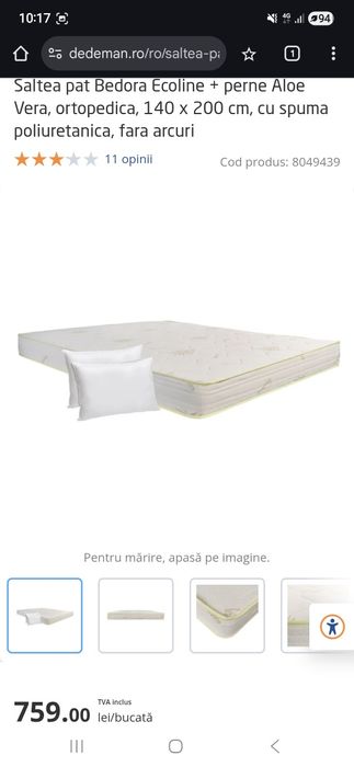 Saltea Bedora Aloe Vera 140x200 cm, utilizata