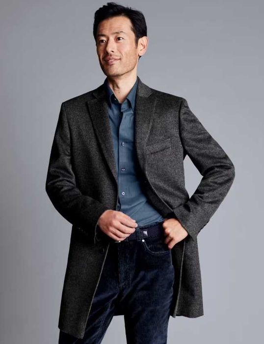 Palton slim premium Port Louis 54 XXL lana moale gri inchis