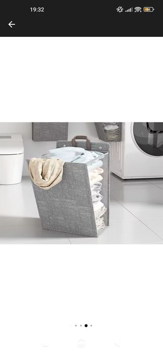 Coș textil de rufe, spațios și compact – se fixează pe perete sau ușă