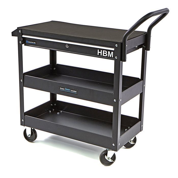 Carucior metalic  deluxe scule 3 rafturi sertar hbm negru