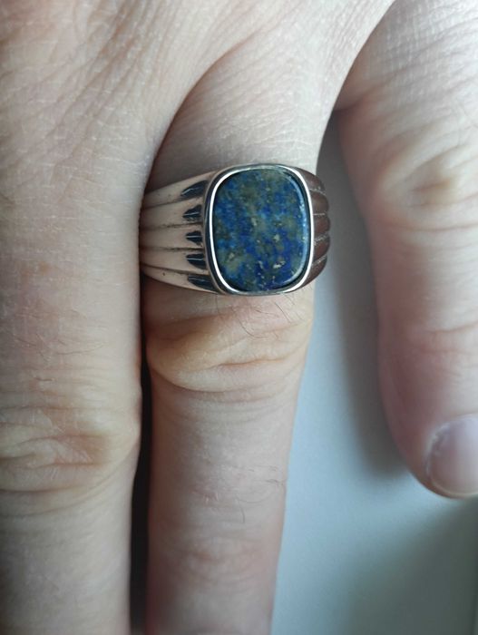 Inel barbati otel inox cu piatra lapis lazuli