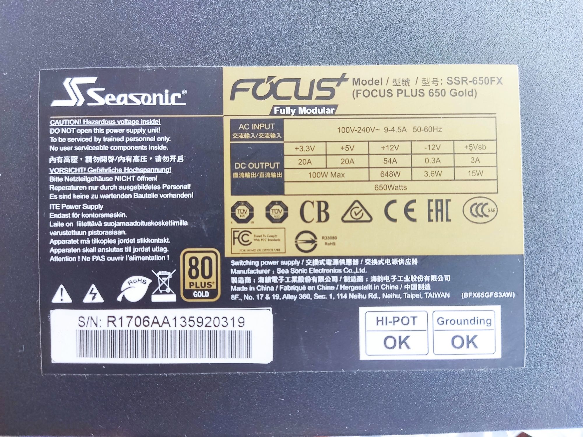 Sursa PC Seasonic Focus Plus Gold 650w
