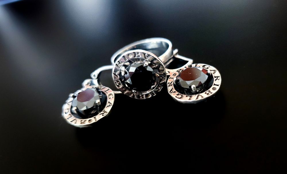 Сребърен комплект пръстен и обеци по модел на Bulgari