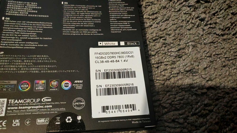 НОВА ! Рам памет Team Group Delta WHITE RGB 2x16GB 32GB 7800Mhz DDR5