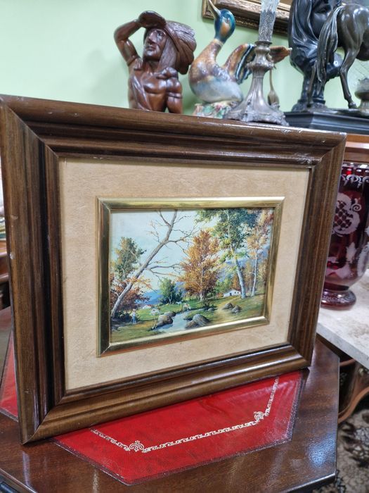 Прекрасна антикварна авторска картина емайл