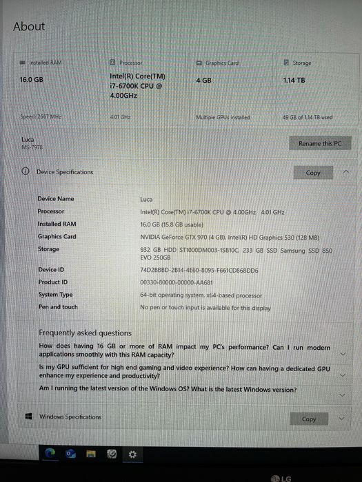 PC Gaming i7 / GTX 970 / 16Gb RAM / SSD 256 si Hard 1TB + Monitor 27"