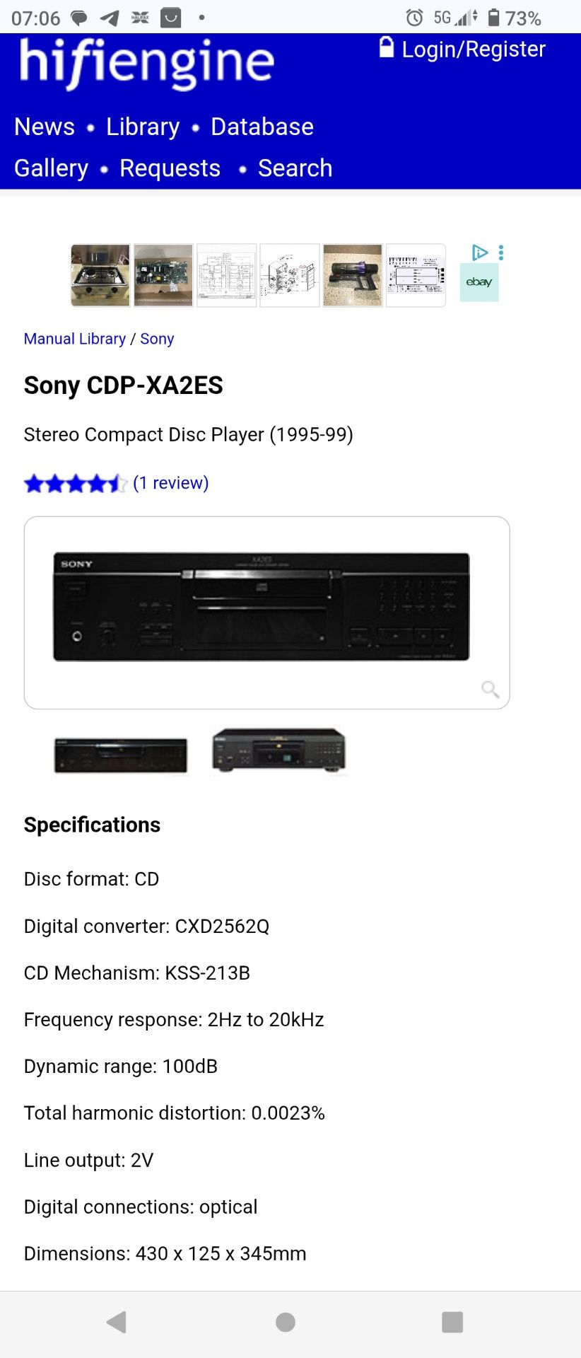 Sony XA2 ES cd player audiophile