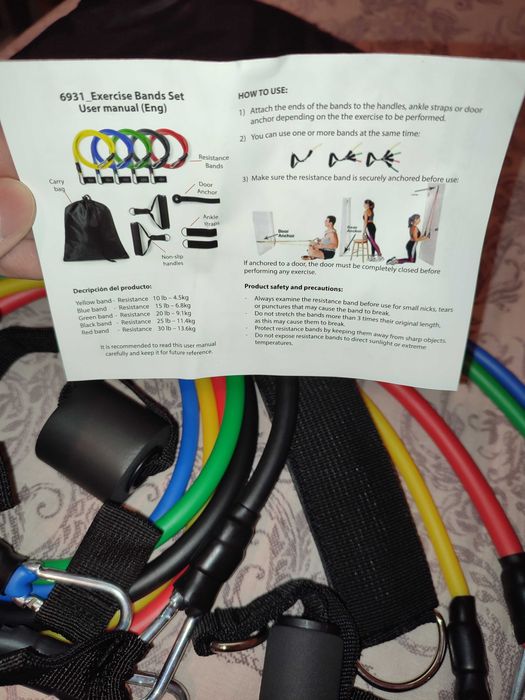 Фитнес ластици за тренировка - чисто нови (5 бр. ластици + аксесоари)