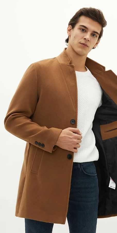 Palton slim 42 L Jack & Jones NOU lana moale premium camel