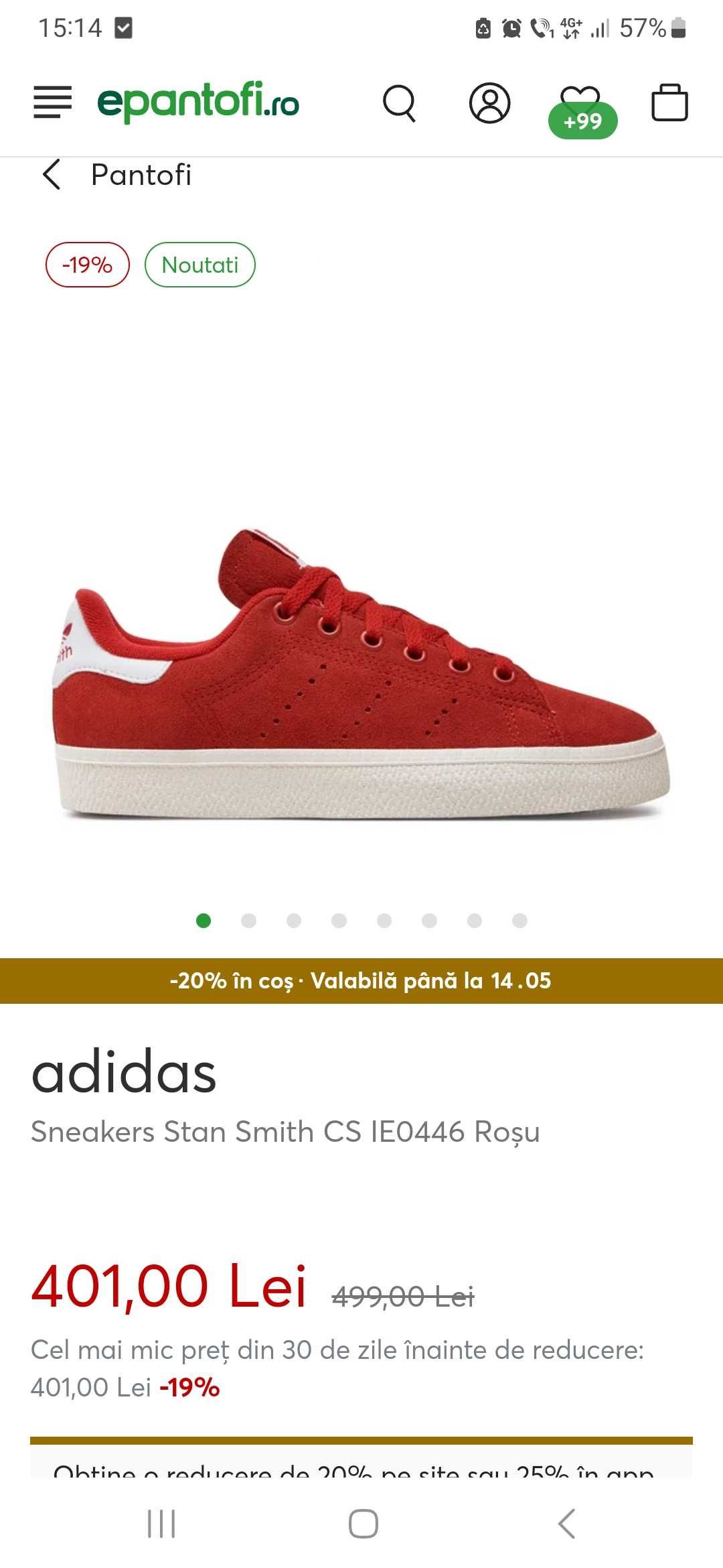 Adidas Stan Smith rosu, nr 38