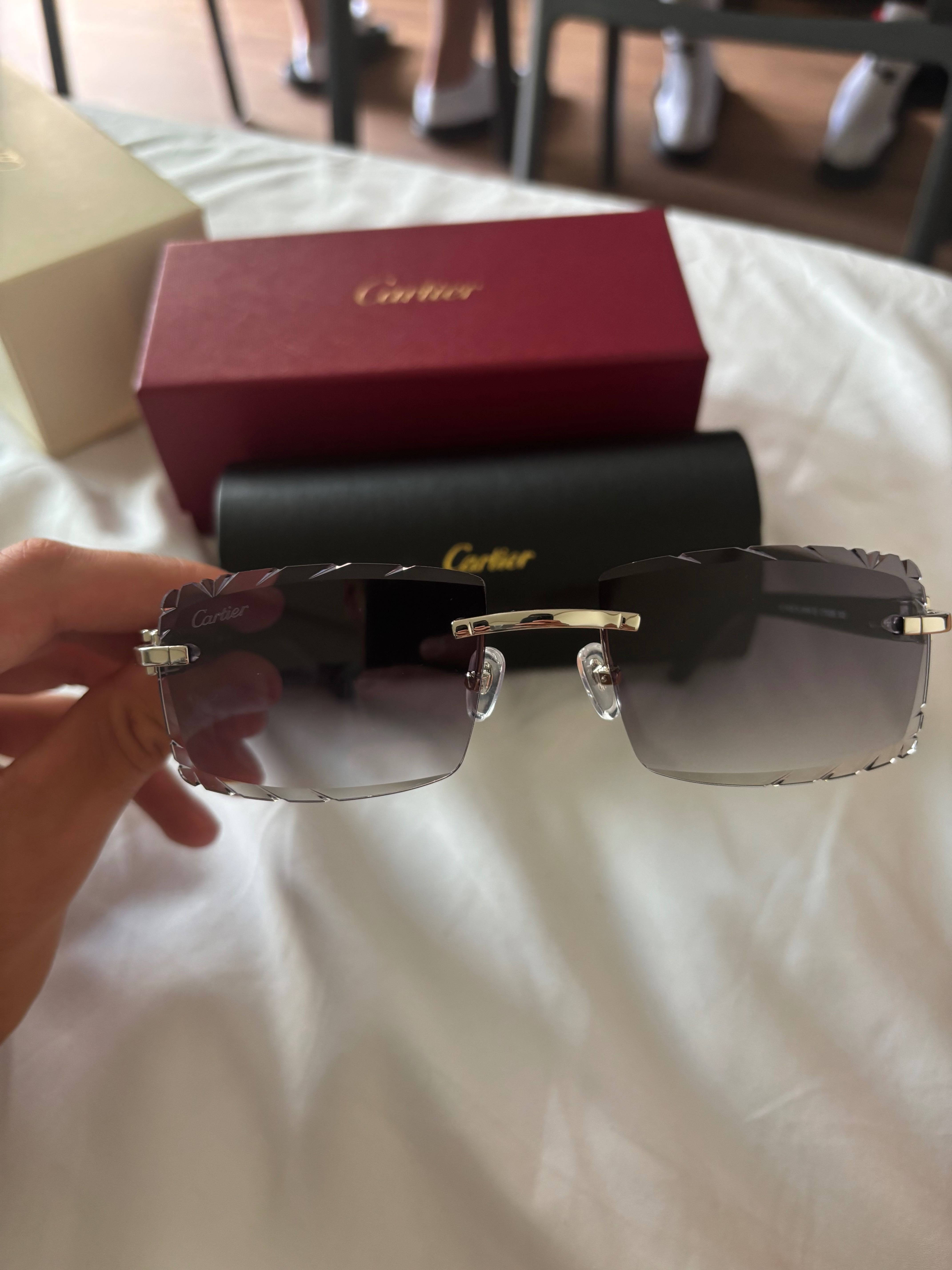 Cartier Black Acetate Glasses, Platinum C Decor & Black Lens