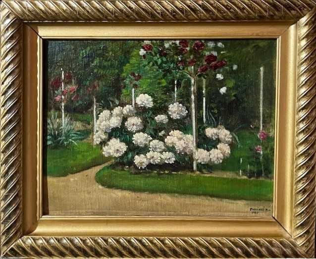 „PARC ÎNFLORIT” - Tablou VECHI, 1937, ulei/pnză/c 60x50cm semnat datat