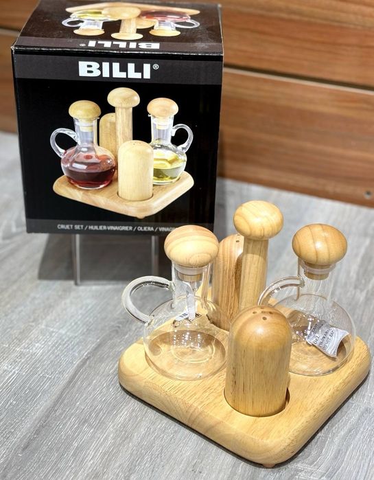 Набор для масла и уксуса BILLI на деревянной подставке
