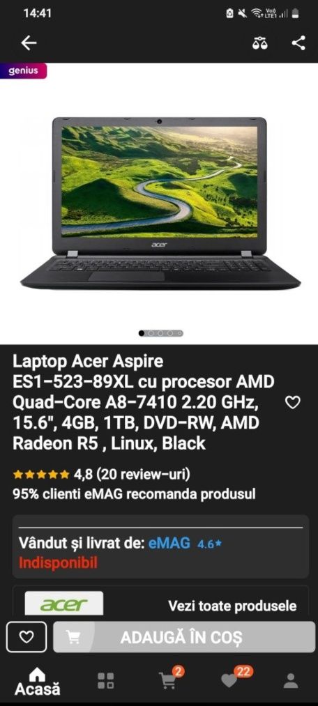 Laptop Ace Aspire
ES1-523-8
