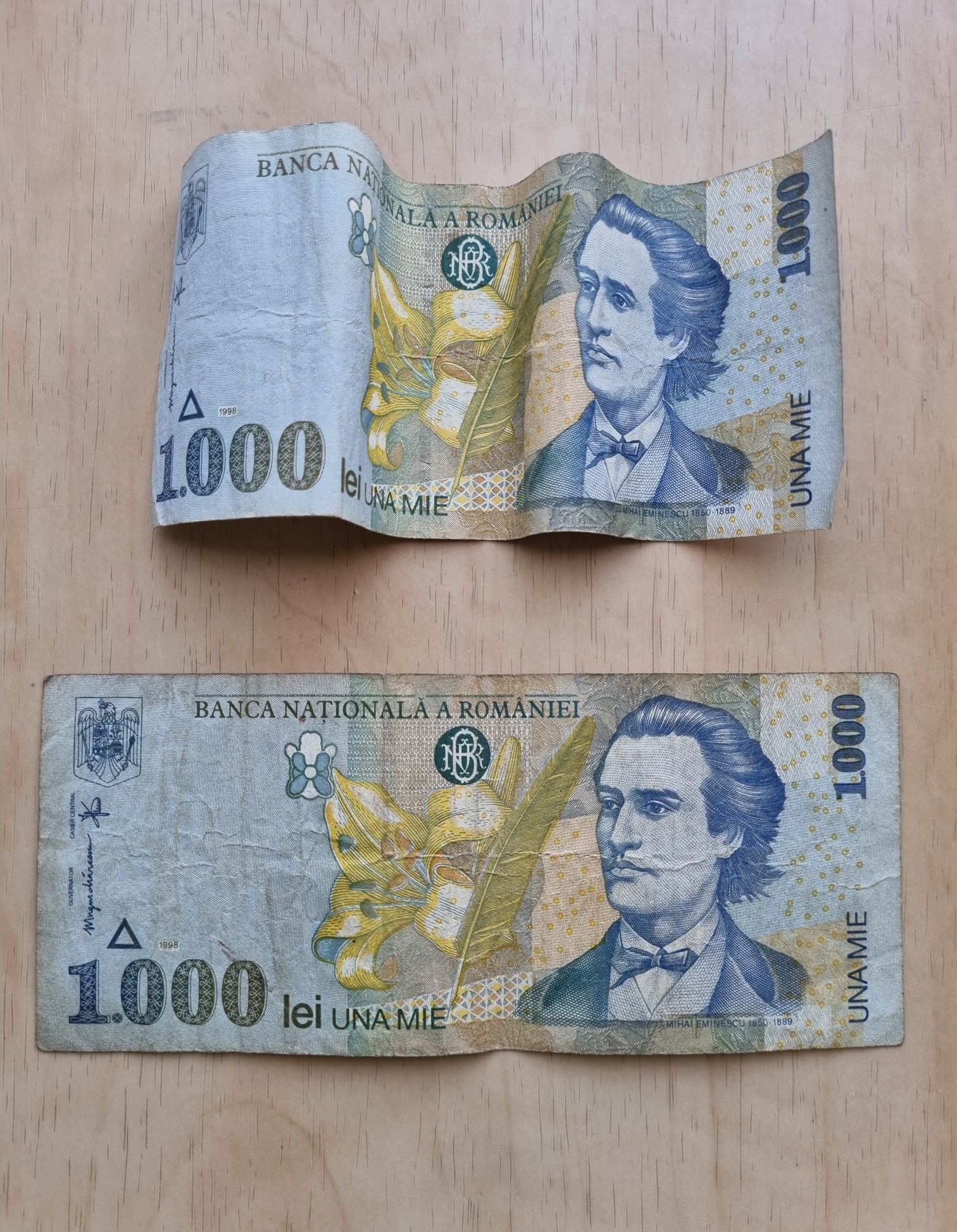 2 Bancnote 1000 lei din anul 1998