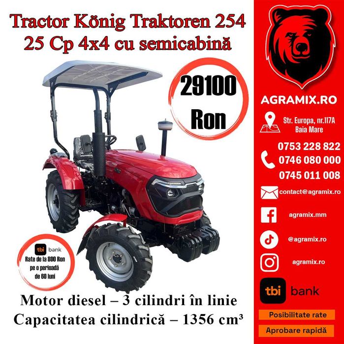 Tractor Konig 254 semicabina 4×4 tractor 25 Cp nou Agramix