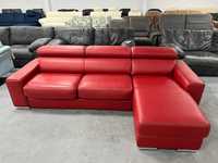 Червен кожен ъглов диван с функция легло и ракла