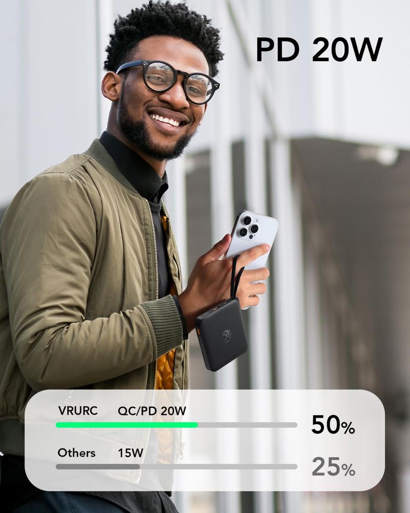 VRURC PowerBank 10000mAh/4 вградени кабела/22.5W бързо зареждане