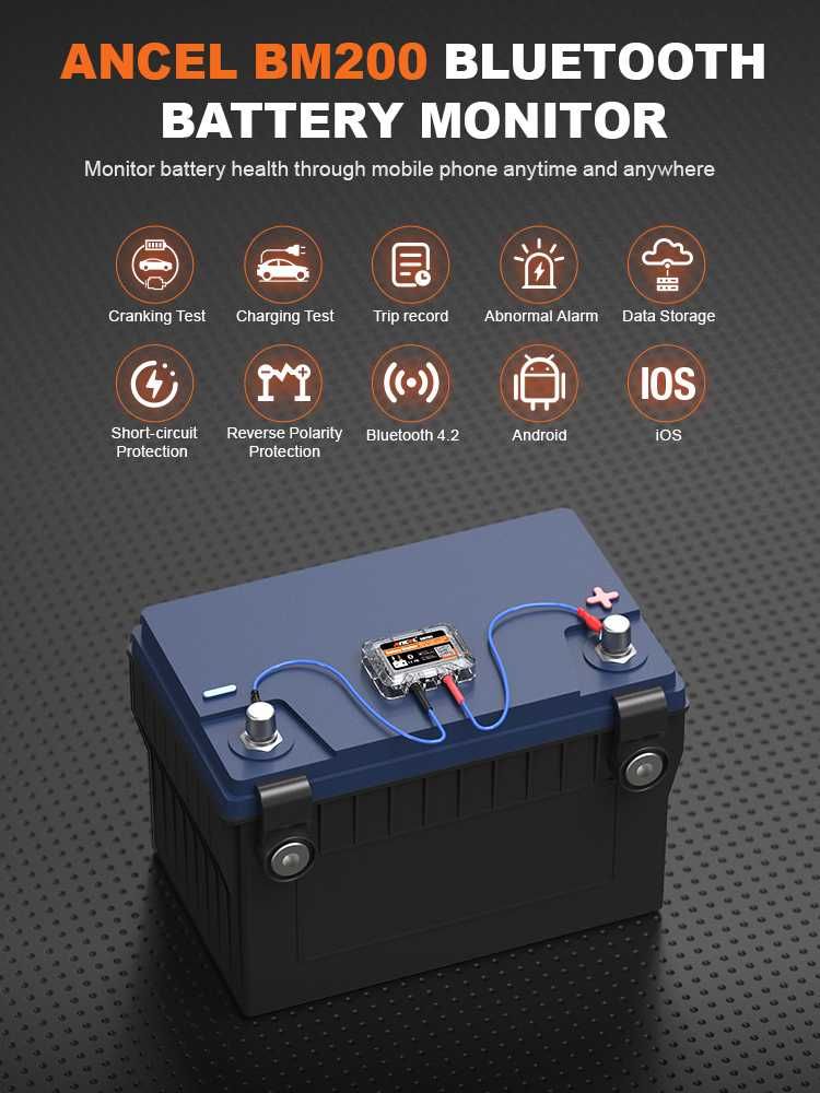 Tester Baterie Auto ANCEL Bluetooth Monitorizare TraseuGPS Android IOS