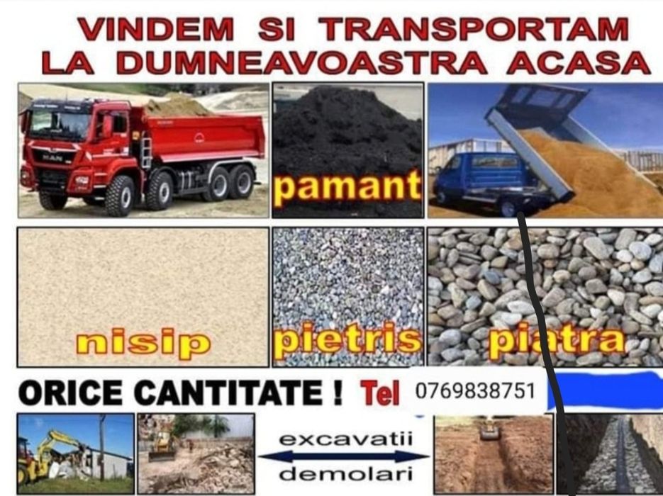 Transport NON-STOP nisip piatră pământ negru chișai bălegar cal vacă