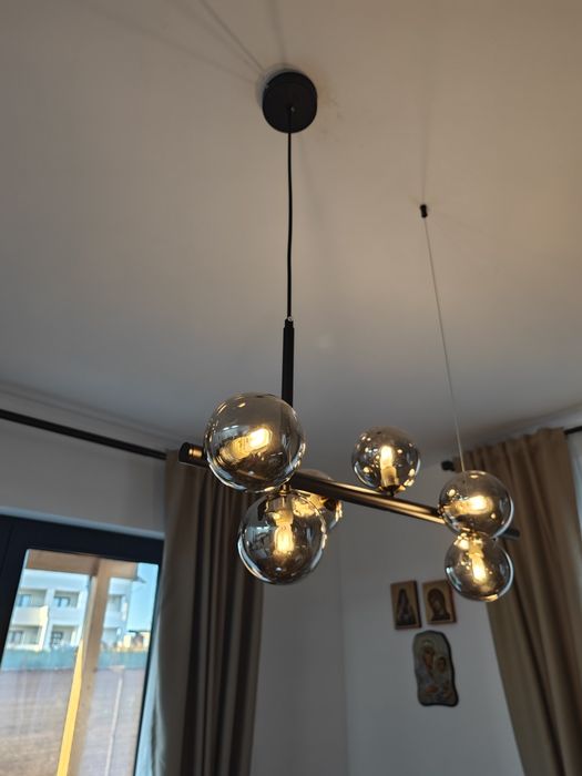 Lustră Stil Nordic, Design Asimetric, 7 surse de iluminare Bec G9, Neg