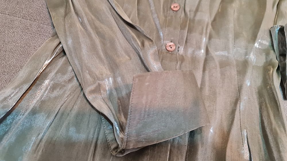 Camasa din lamé, aspect metalizat, gri/verde-olive, mâneca lunga