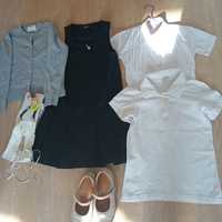 Sarafan școală Next 128, fusta plisata,cămașă, tricou polo alb,bluză