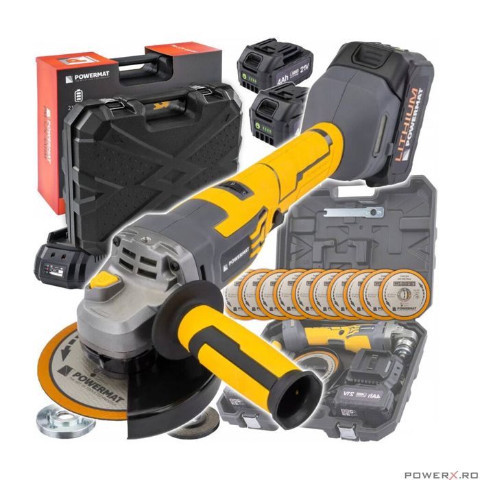 Polizor unghiular cu acumulatori, flex, 2x baterie 4Ah, disc 125mm,