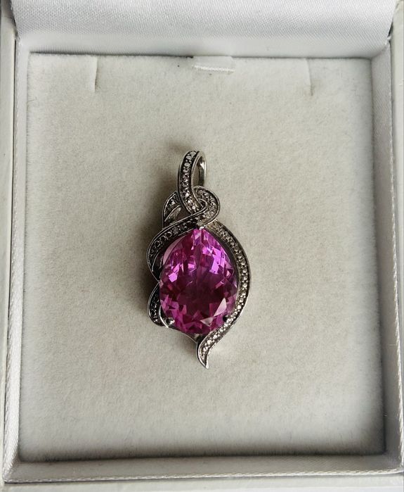 Pandantiv din argint cu topaz roz si diamante