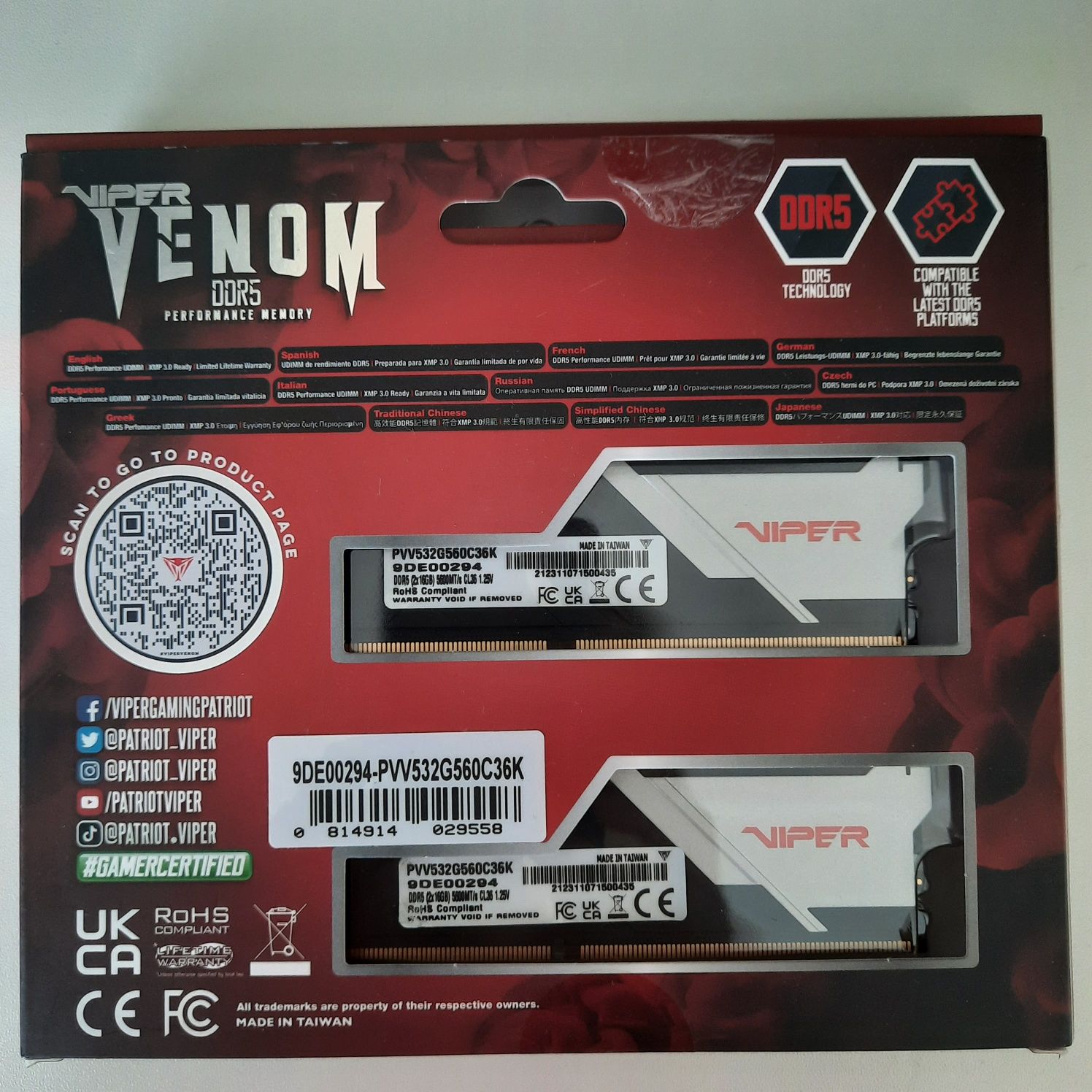 Оперативная память Patriot  Viper Venom DDR5 32 Gb (2×16 GB KIT) 5600M