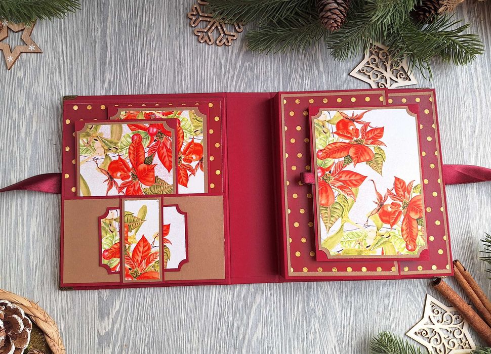 Коледен, скрапбук албум в бордо, ръчна изработка /63.6