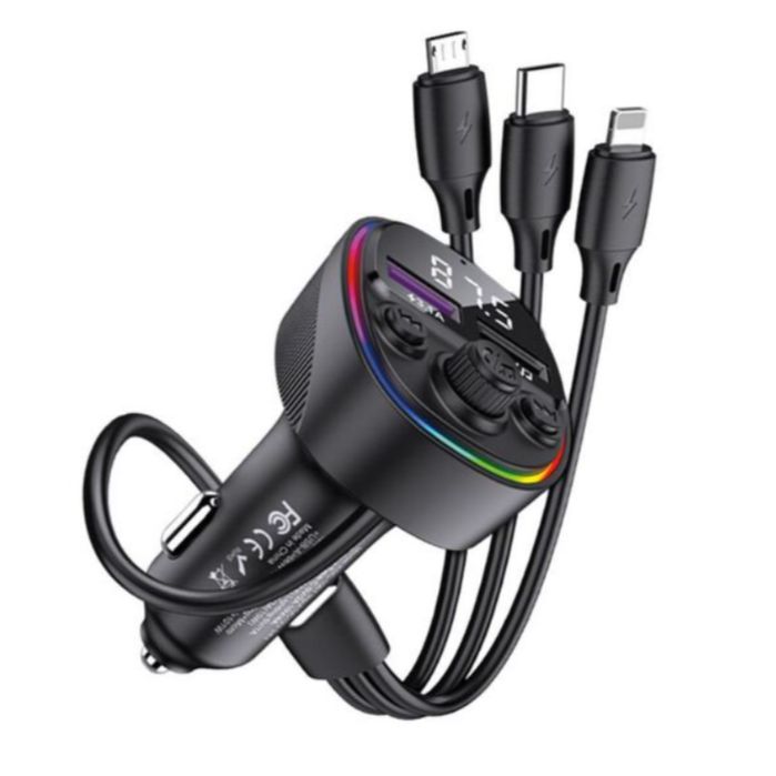 Modulator FM Bluetooth cu Cablu 3 in 1, USB-C, Lightning, MicroUSB