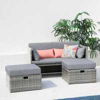 XANTHI Set mobilier terasă/grădină canapea și 2 taburete