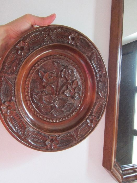 cadou rar Farfurie sculptata lemn esenta tare vintage,mare,Germania