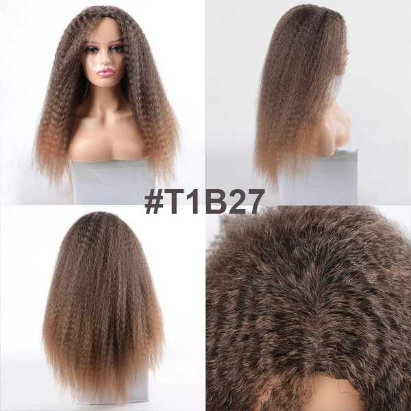 Kinky къдрава обемна омбре кафява перука на път с по-светли краища